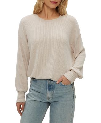 Tia Ribbed Crew Neck Sweatshirt with Smocked Cuffs