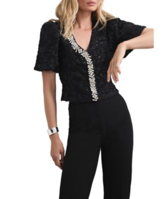 Women's Embellished Puff Sleeve Sequin Top