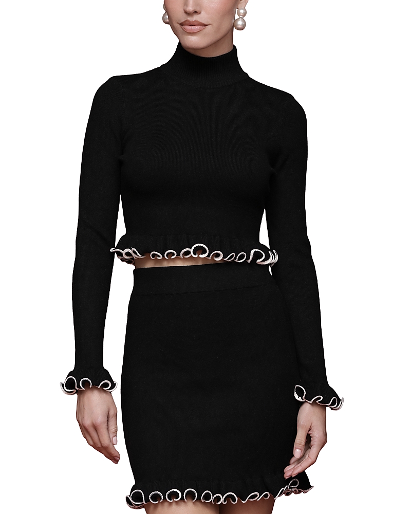 Avec Les Filles Curl Trim Mock Neck Top In Black