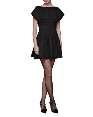 Boat Neck Drop Waist Mini Dress