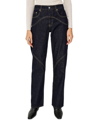 Del Mar High Rise Saddle Seam Straight Jeans in Midnight Blue