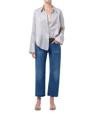 Faye Mid Rise Vintage Straight Leg Jeans in Azure Blue