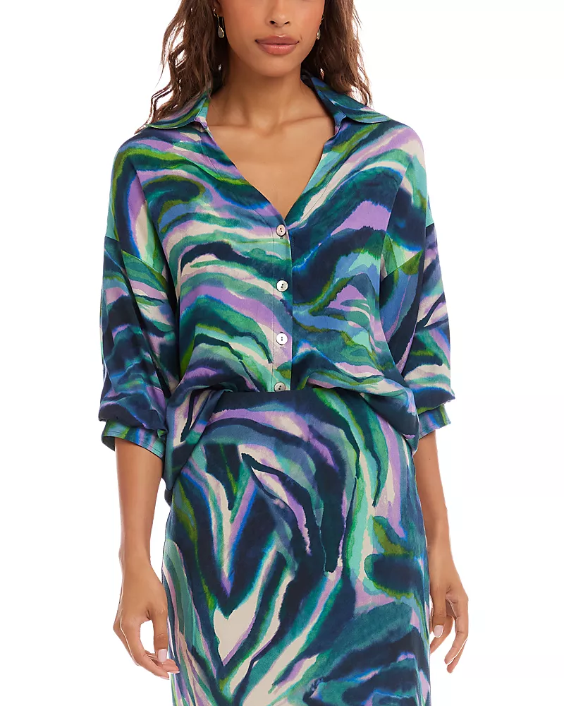 Karen Kane Lantern Sleeve Button-Front Top