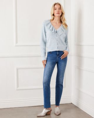 Ruffle Neckline Cardigan Sweater