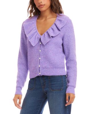 Ruffle Neckline Cardigan Sweater
