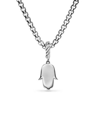 Hamsa Amulet in Sterling Silver with Center Diamond, 15.8mm