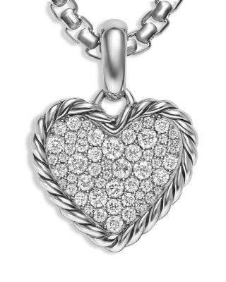 Pav&eacute; Heart Amulet in Sterling Silver with Diamonds, 15.6mm