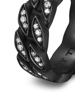 Men's Curb Chain Band Ring in Black Titanium with Diamonds, 8mm