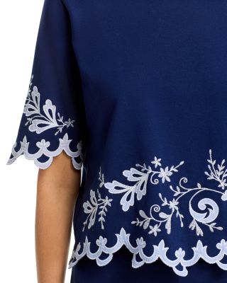 Embroidered Elbow Sleeve Top