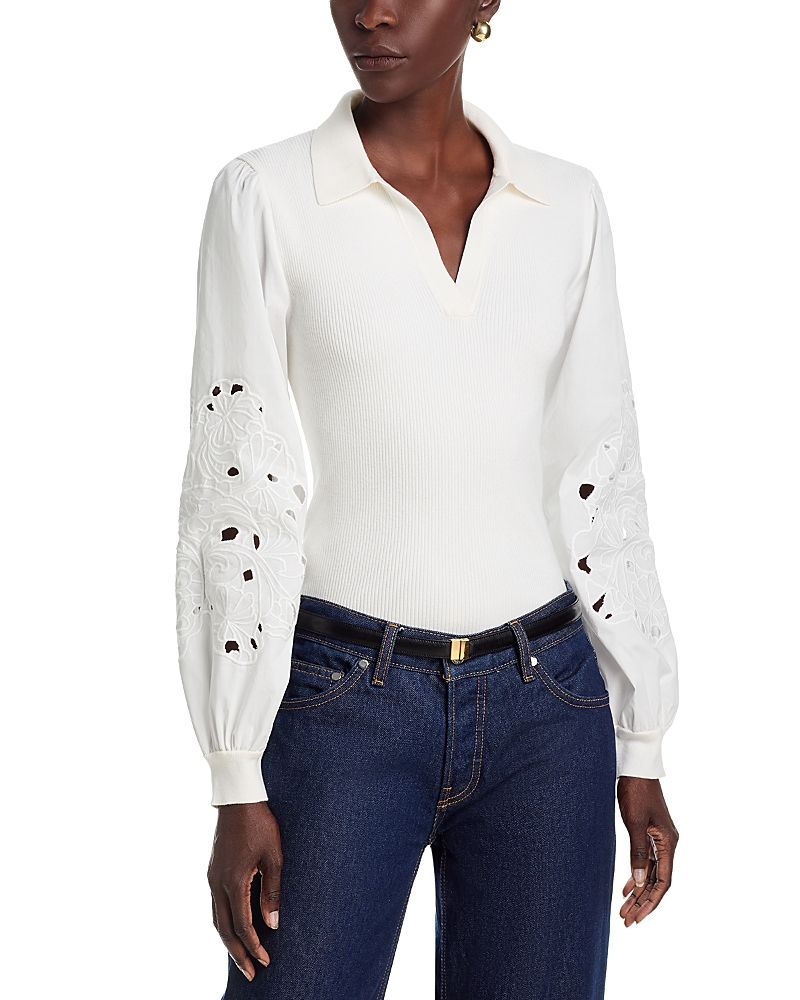 Elie Tahari The Evelina Mixed Media Top In White