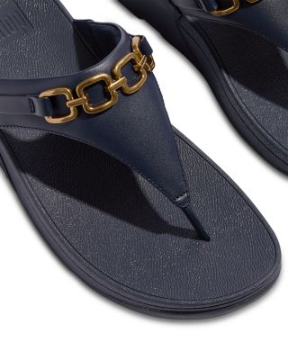 Women's Lulu Square Chain Leather Toe Post Sandals