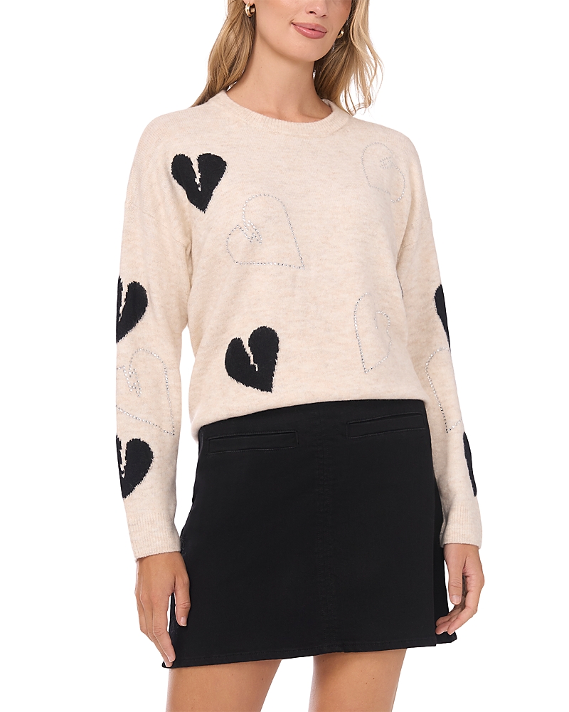 Vince Camuto Many Hearts Rhinestone Crewneck Sweater In Neutral