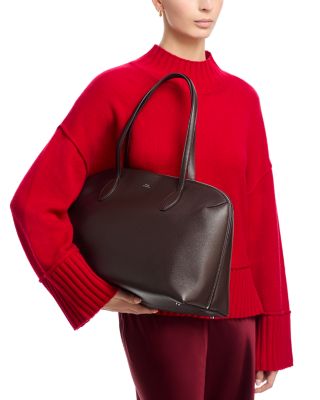 Large Grained-Leather Day Tote in Dark Brown