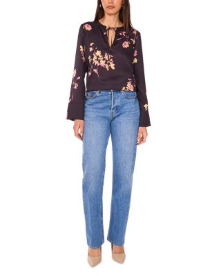 Split Neck Tie Long Sleeve Top