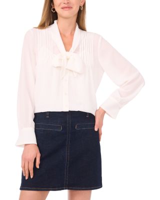 Front Tie And Pintuck Long Sleeve Top