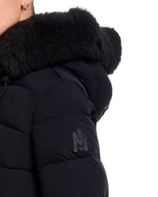 Shearling Trim Diamond Quilted Down Coat