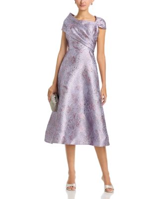 Metallic Jacquard Off Shoulder Midi Dress