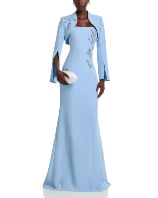 Crepe Bead Trim Bolero & Strapless Gown