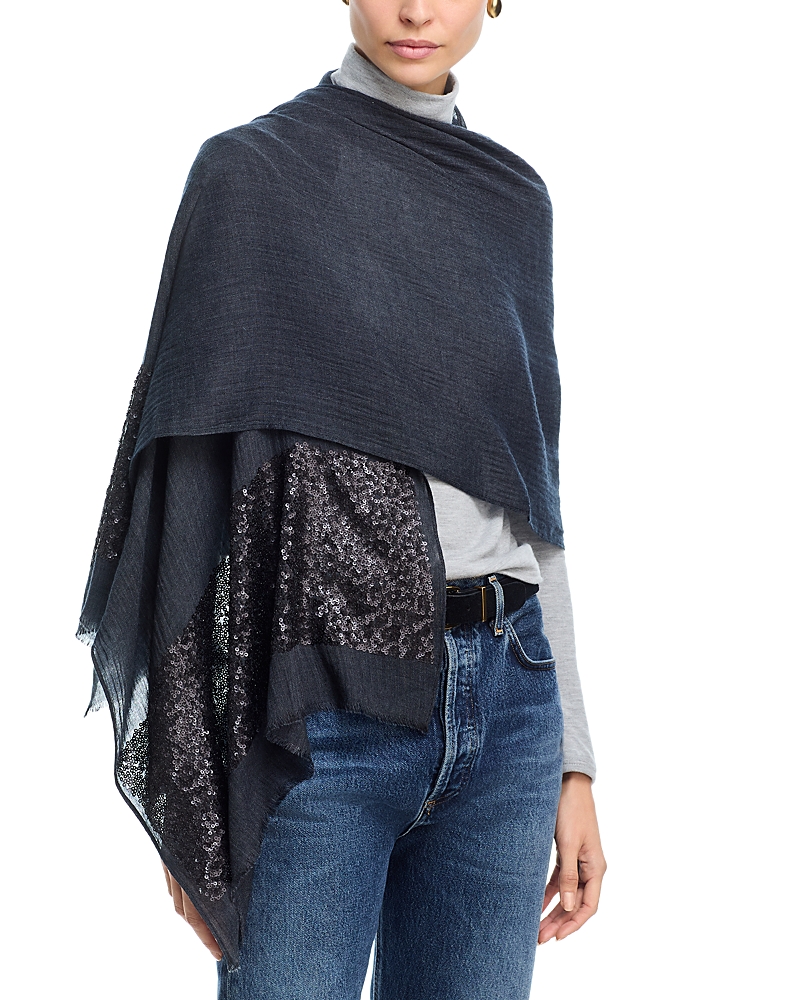 Echo Sequin Border Wrap Scarf In Black