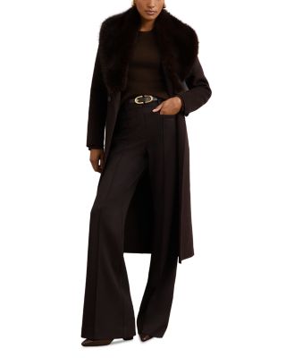 Faux Fur Collar Belted Coat