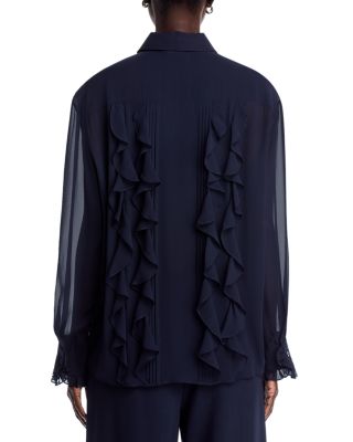 Neck Tie Ruffle Silk Shirt