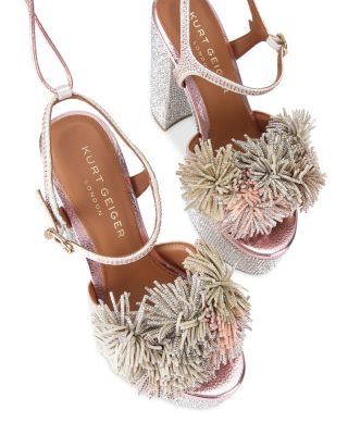 Women's Pom Pom Ankle Tie Platform Sandals
