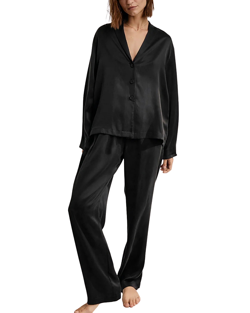 Lunya Washable Silk Long Sleeve Pant Set In Black