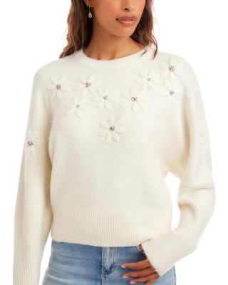 Rhinestone Embroidered Flower Sweater