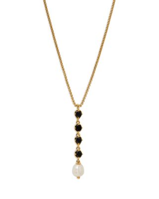 Maiden Black Cubic Zirconia & Imitation Pearl Lariat Necklace, 16-18" 