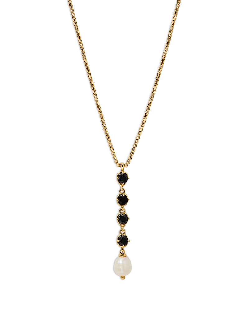 Nadri Maiden Black Cubic Zirconia & Imitation Pearl Lariat Necklace, 16