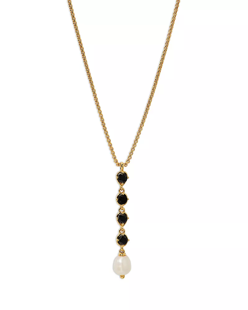 Nadri Maiden Black Cubic Zirconia & Imitation Pearl Lariat Necklace, 16