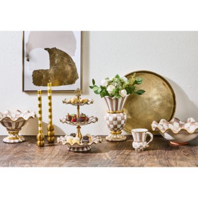 Mocha Check Ceramic Fluted Serving Bowl