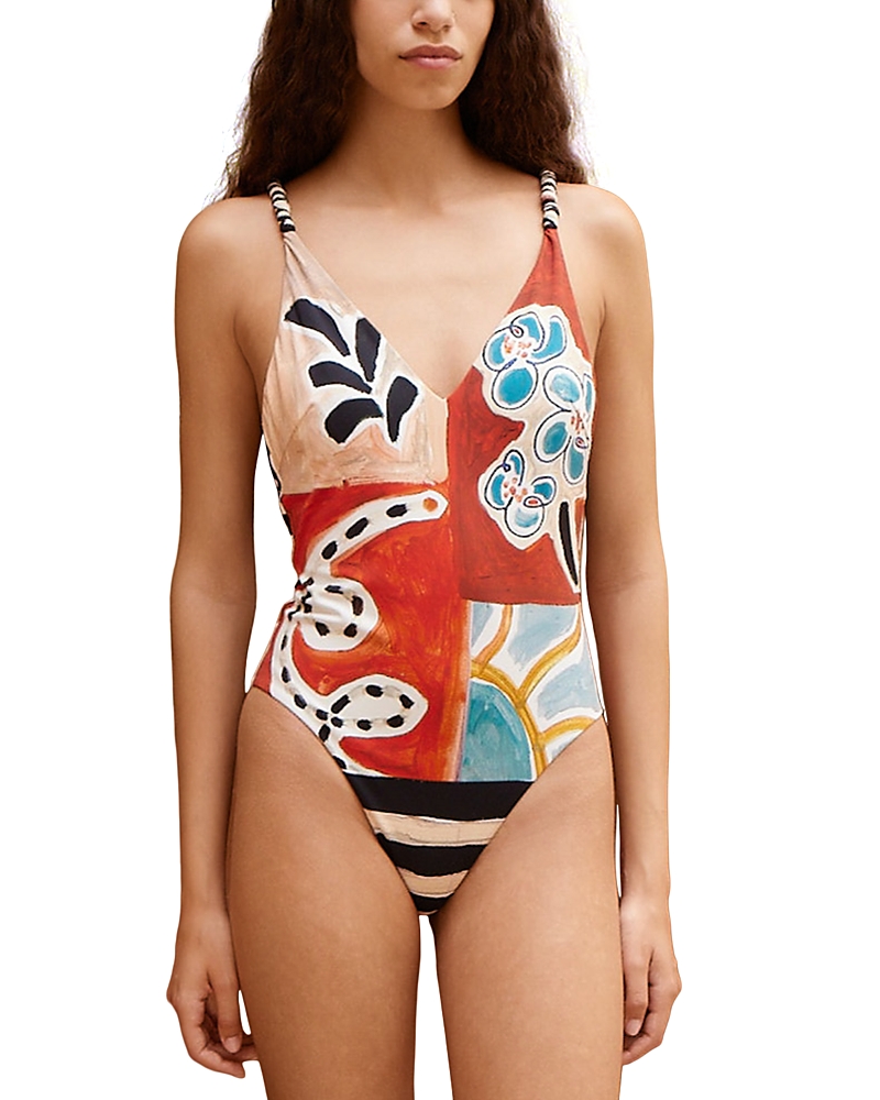 Alemais Michelle V Neck Patchwork Print Swimsuit In Multi