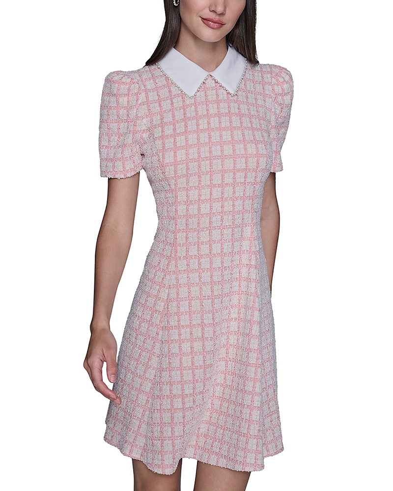 Karl Lagerfeld Paris Short Puff Sleeve Tweed Dress