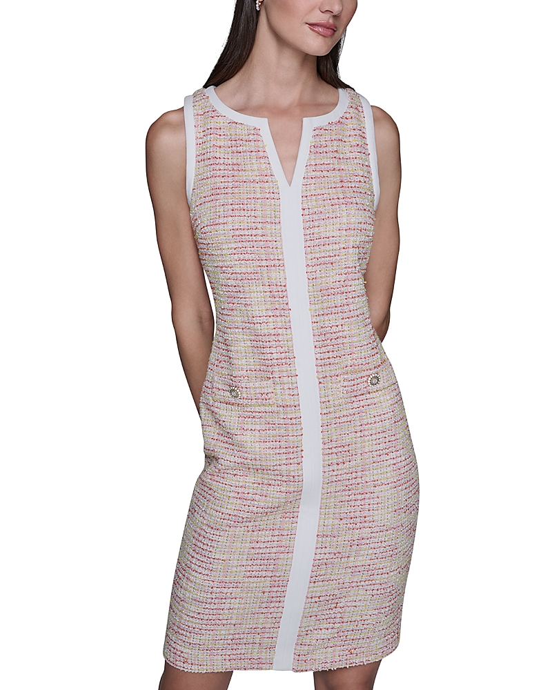 Karl Lagerfeld Tweed Knit Sheath Dress In Pink