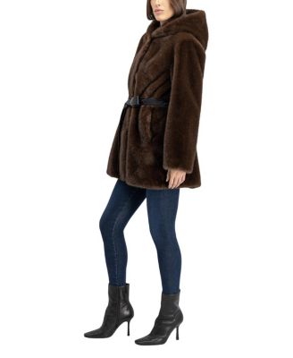 Faux Fur Mink Parka Coat with Belt