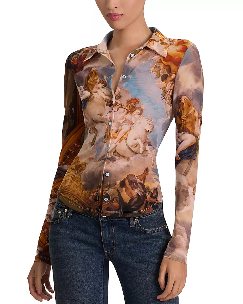 Alice and Olivia Jade Open Neck Mesh Top