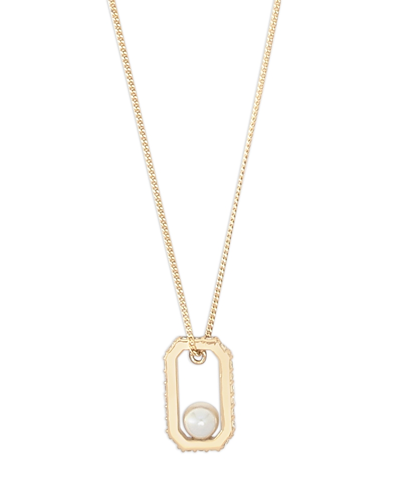Allsaints Imitation Pearl Pave Hexagon Pendant Necklace, 16