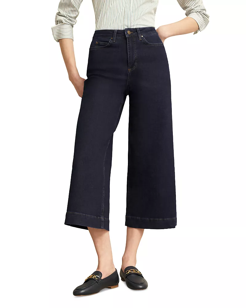 Hobbs London Brinley High Rise Cropped Wide Leg Jeans in Indigo