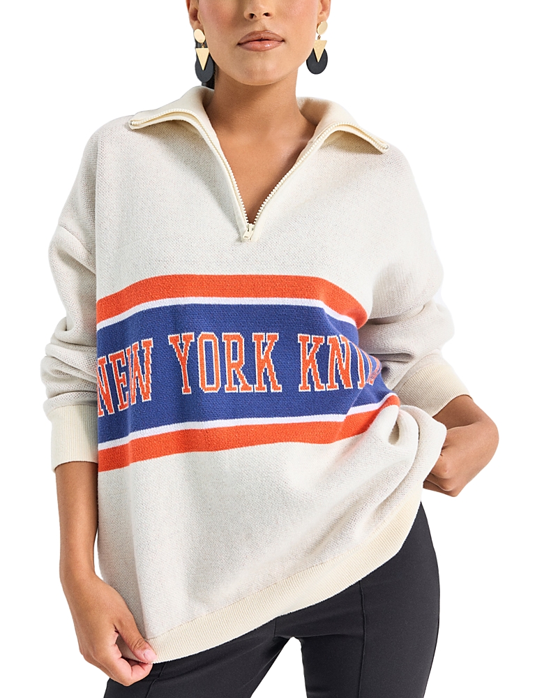 Terez Knicks Quarter Zip Stripe Logo Sweater