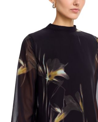 Printed Long Sleeve Top &amp; Pleated Midi Skirt Set