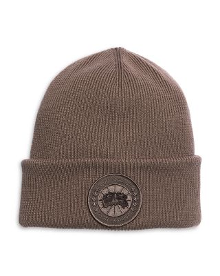 Canada Goose Arctic Disc Merino Wool Logo Patch Ribbed Toque In Brown