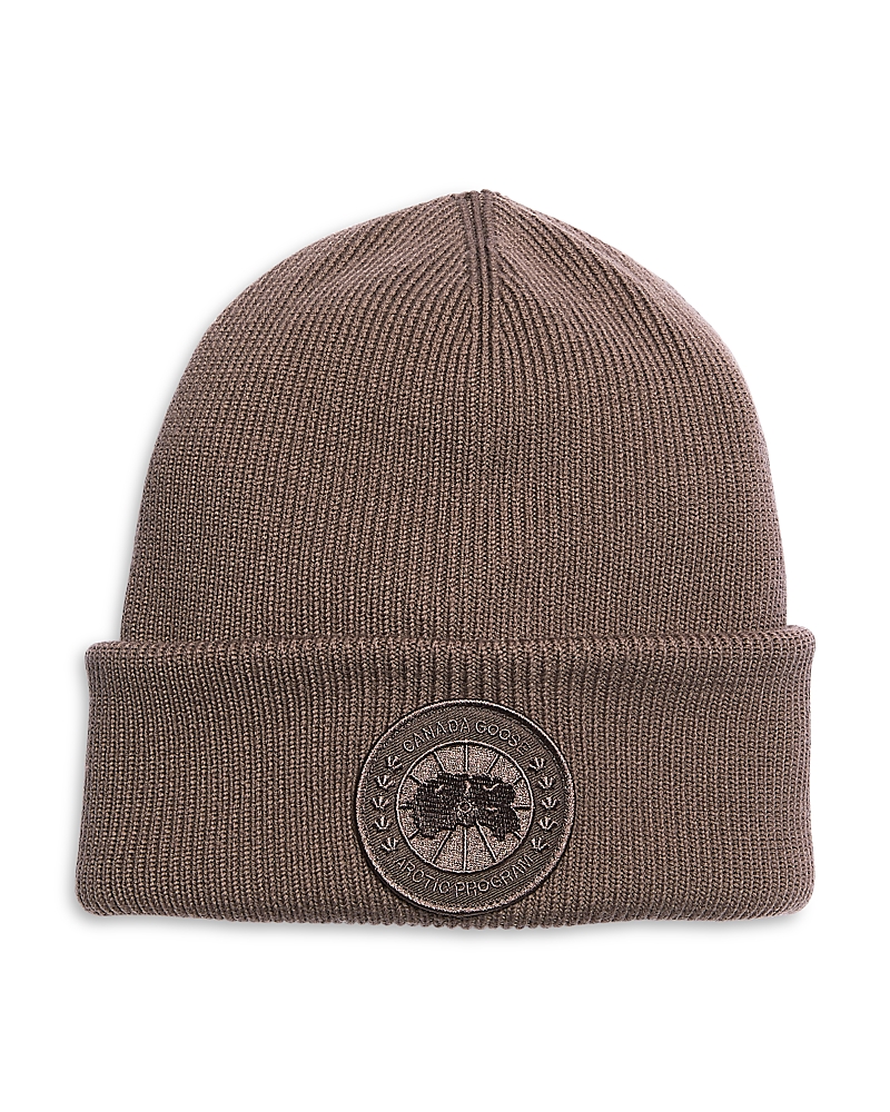 Canada Goose Arctic Disc Merino Wool Logo Patch Ribbed Toque In Brown