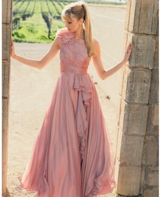 Iridescent One Shoulder Rosette Ball Gown