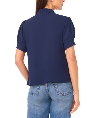 Puffed Sleeve Scalloped Edge Blouse