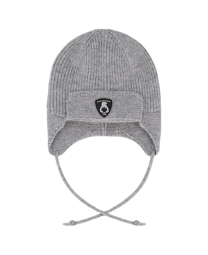 Deux Par Deux Unisex Lined Knit Hat With Ears And Strings - Baby In Gray