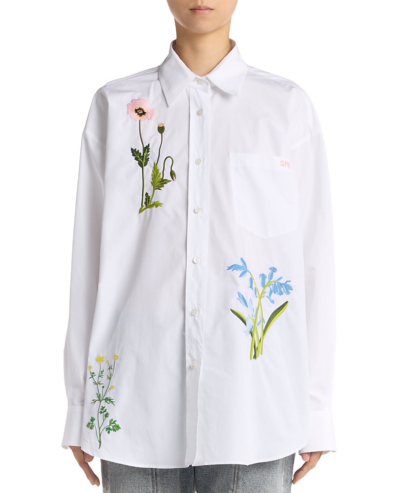 Stella Mccartney Floral-embroidered Cotton-poplin Shirt In White