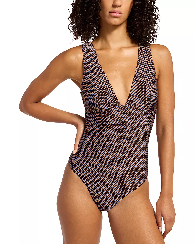 Jets Plunge Neck Shine Swimsuit