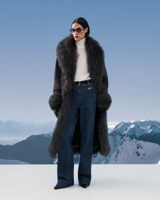 Dorothy Leather & Shearling Trim Midi Coat