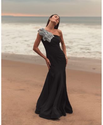  One Shoulder Flower Detailed Women's Gown